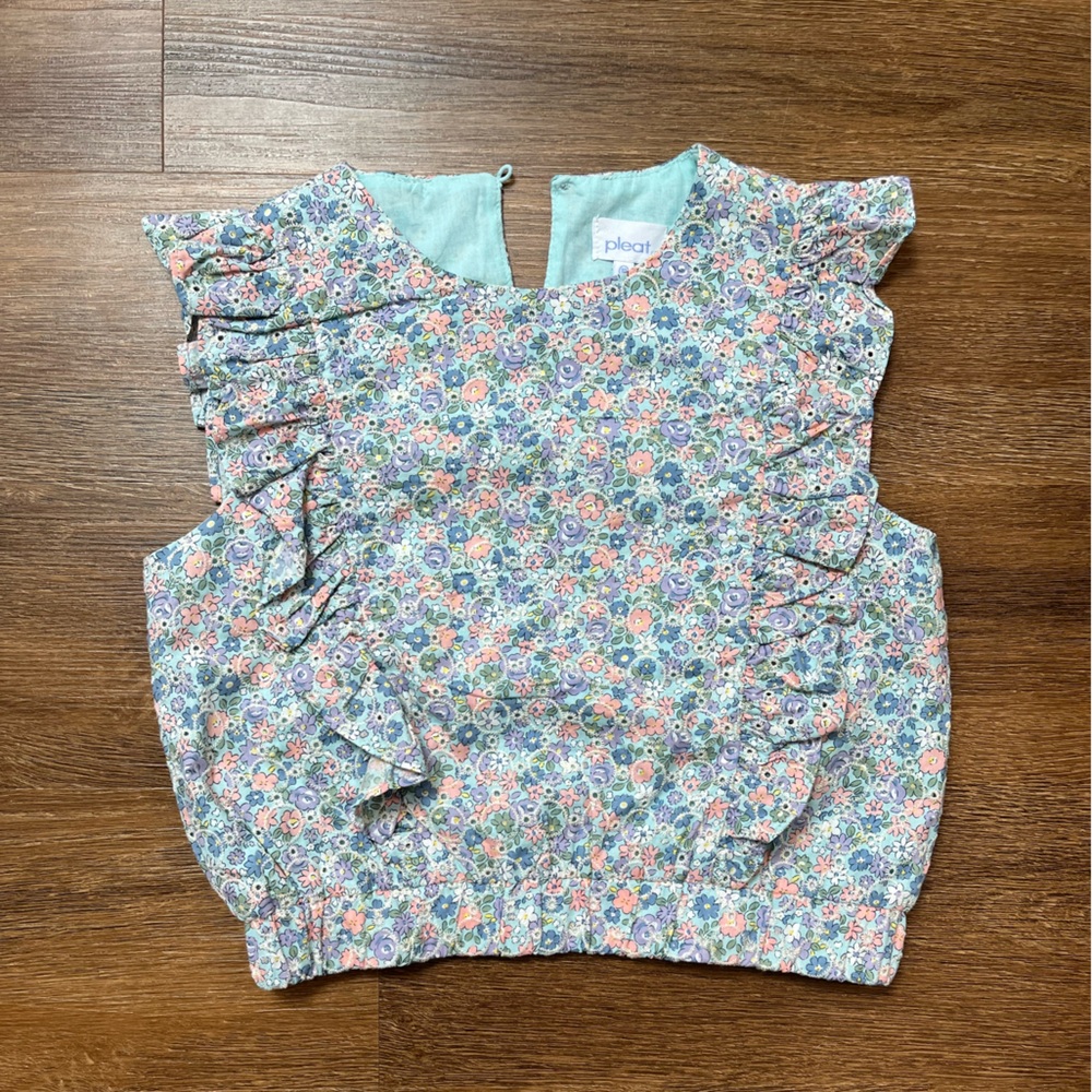Pleats Collection Rowen Floral Ruffle Blouse Girls Size  10Y
